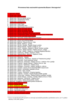 Privremena Lista Nacionalnih Spomenika Bosne I Hercegovine1