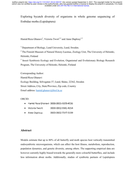 Exploring Bycatch Diversity of Organisms in Whole Genome Sequencing of Erebidae Moths (Lepidoptera)