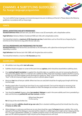 CHANNEL 4 SUBTITLING GUIDELINES for Foreign-Language Programmes