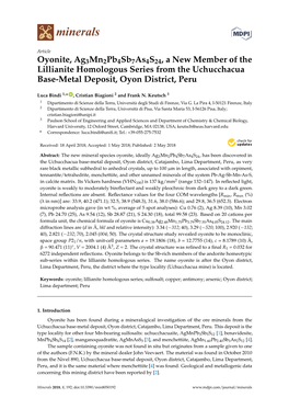 Oyonite, Ag3mn2pb4sb7as4s24, a New Member of the Lillianite Homologous Series from the Uchucchacua Base-Metal Deposit, Oyon District, Peru