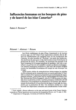 Influencias Humanas En 10S Bosques De Pino Y De Laurel De Las Islas Canarias*