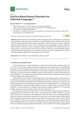 Fasttext-Based Intent Detection for Inflected Languages †