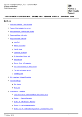 Guidance for Authorised Pet Carriers and Checkers from 29 December 2014