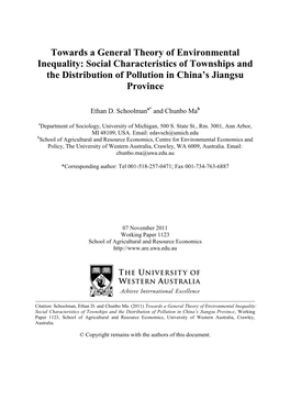 Towards a General Theory of Environmental Inequality: Social Characteristics of Townships and the Distribution of Pollution in China’S Jiangsu Province