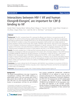 Interactions Between HIV-1 Vif and Human Elonginb-Elonginc Are Important for CBF-Β Binding To