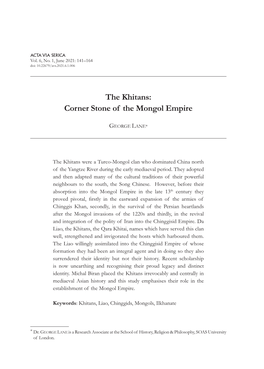 The Khitans: Corner Stone of the Mongol Empire