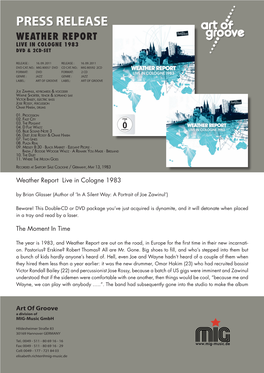 Press Release Weather Report Live in Cologne 1983 DVD & 2CD-SET