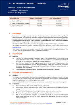 Formula Vee Regulations