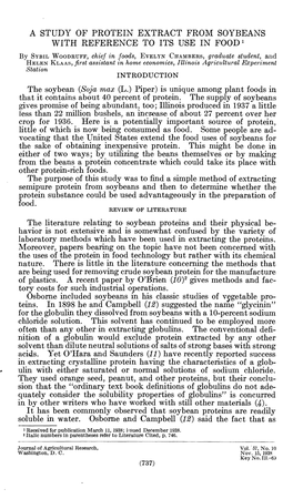 A STUDY of PROTEIN EXTRACT from SOYBEANS with REFERENCE to ITS USE in FOOD ' the Soybean (Soja Max (L.) Piper) Is Unique Among P