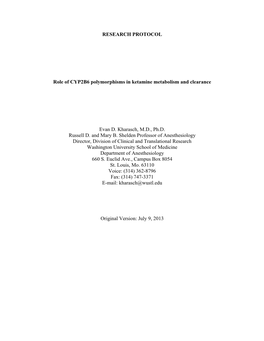 RESEARCH PROTOCOL Role of CYP2B6 Polymorphisms In