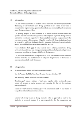 Standards, Criteria and Guidance Document F Recreational Scuba Diving Operations