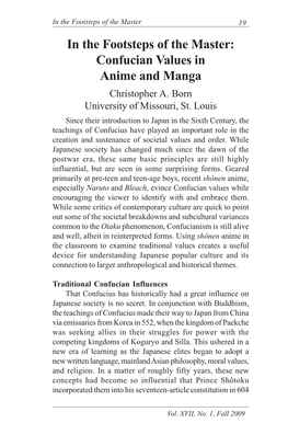 In the Footsteps of the Master: Confucian Values in Anime and Manga Christopher A