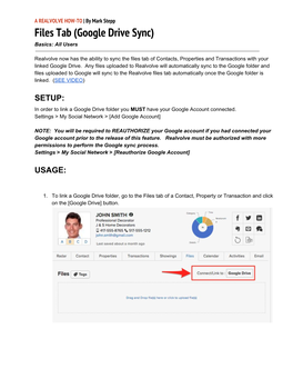 Files Tab (Google Drive Sync) Basics: All Users