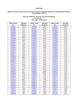 Index Page Replies to Initial Written Questions Raised by Finance