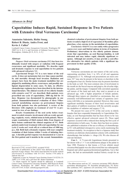 Capecitabine Induces Rapid, Sustained Response in Two Patients with Extensive Oral Verrucous Carcinoma1