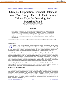 Olympus Corporation Financial Statement Fraud Case Study: the Role That National Culture Plays on Detecting And