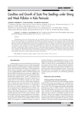 Condition and Growth of Scots Pine Seedlings Under Strong and Weak Pollution in Kola Peninsula