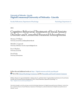 Cognitive-Behavioral Treatment of Social Anxiety Disorder and Comorbid Paranoid Schizophrenia Monnica T