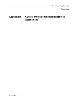 Appendix D Cultural and Paleontological Resources Assessment