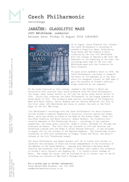 Decca Classics Will Release the Recording of Janáček's Glagolitic
