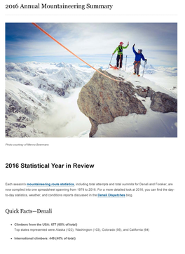 2016 Annual Mountaineering Summary