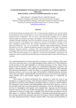 Inter-Hemispheric Integration of Emotional Information in the Face: Behavioral and Electrophysiological Data