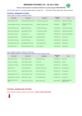 Weekend Fixtures | 24 – 26 July 2020