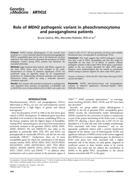 Role of MDH2 Pathogenic Variant in Pheochromocytoma and Paraganglioma Patients