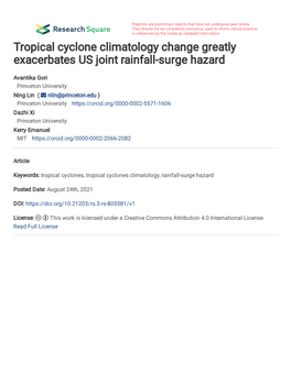 Tropical Cyclone Climatology Change Greatly Exacerbates US Joint Rainfall-Surge Hazard