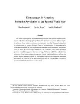 Demagogues in America: from the Revolution to the Second World War*
