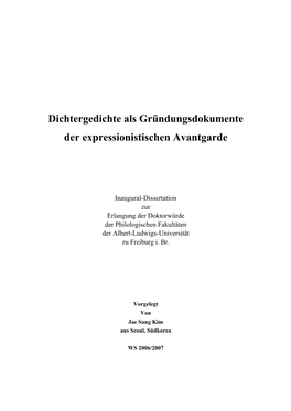 Dichtergedichte Als Gründungsdokumente Der Expressionistischen Avantgarde