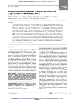 Artemin-Stimulated Progression of Human Non–Small Cell Lung Carcinoma Is Mediated by BCL2