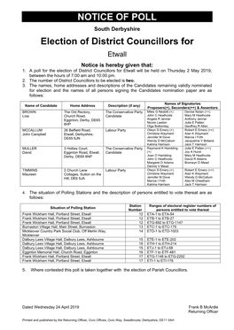 NOTICE of POLL Election of District Councillors