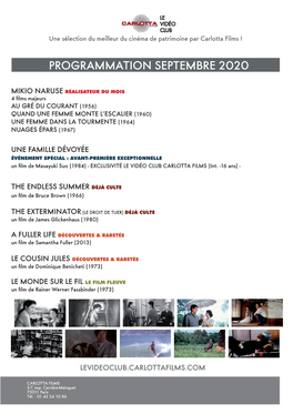 Programmation Septembre 2020