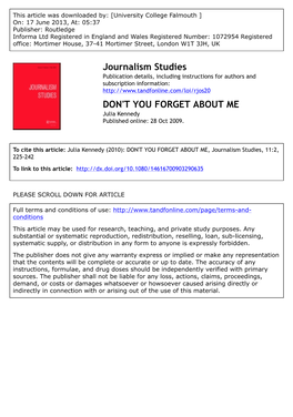 DON't YOU FORGET ABOUT ME Julia Kennedy Published Online: 28 Oct 2009