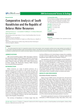 Comparative Analysis of South Kazakhstan and the Republic of Belarus Water Resources