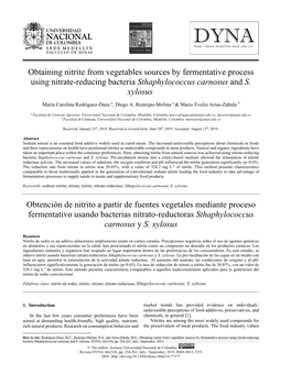 Obtaining Nitrite from Vegetables Sources by Fermentative Process Using Nitrate-Reducing Bacteria Sthaphylococcus Carnosus and S