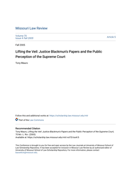 Justice Blackmun's Papers and the Public Perception of the Supreme Court