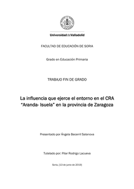 La Influencia Que Ejerce El Entorno En El CRA “Aranda- Isuela” En La Provincia De Zaragoza