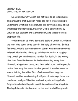 3B 2021 SML JON 3:1-5,10; MK 1:14-20 Do You Know Why Jonah