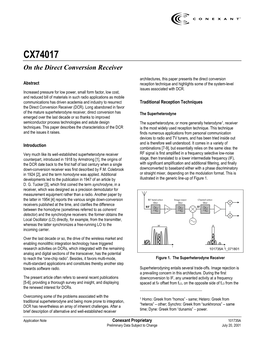 CX74017 on the Direct Conversion Receiver