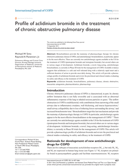 Profile of Aclidinium Bromide in the Treatment of Chronic Obstructive Pulmonary Disease