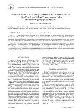 Bithynia Abbatiae N. Sp. (Caenogastropoda) from the Lower Pliocene of the Pesa River Valley (Tuscany, Central Italy) and Palaeobiogeographical Remarks