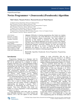 Novice Programmer = (Sourcecode) (Pseudocode) Algorithm