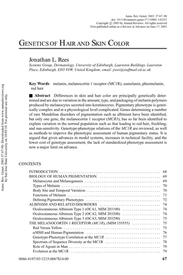 Genetics of Hair and Skin Color