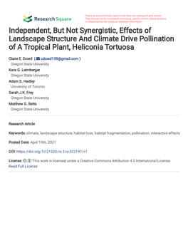Independent, but Not Synergistic, Effects of Landscape Structure and Climate Drive Pollination of a Tropical Plant, Heliconia Tortuosa
