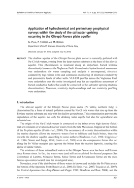 Application of Hydrochemical and Preliminary Geophysical Surveys Within the Study of the Saltwater Uprising Occurring in the Oltrepò Pavese Plain Aquifer