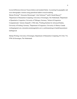 0 Lexical Differences Between Tuscan Dialects and Standard Italian: Accounting for Geographic and Socio-Demographic Variation Us