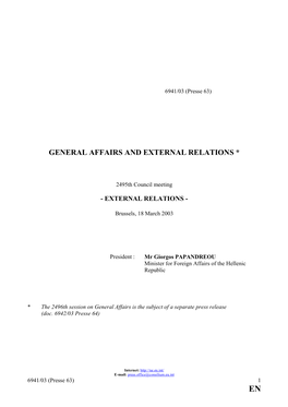 General Affairs and External Relations *