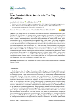 From Post-Socialist to Sustainable: the City of Ljubljana